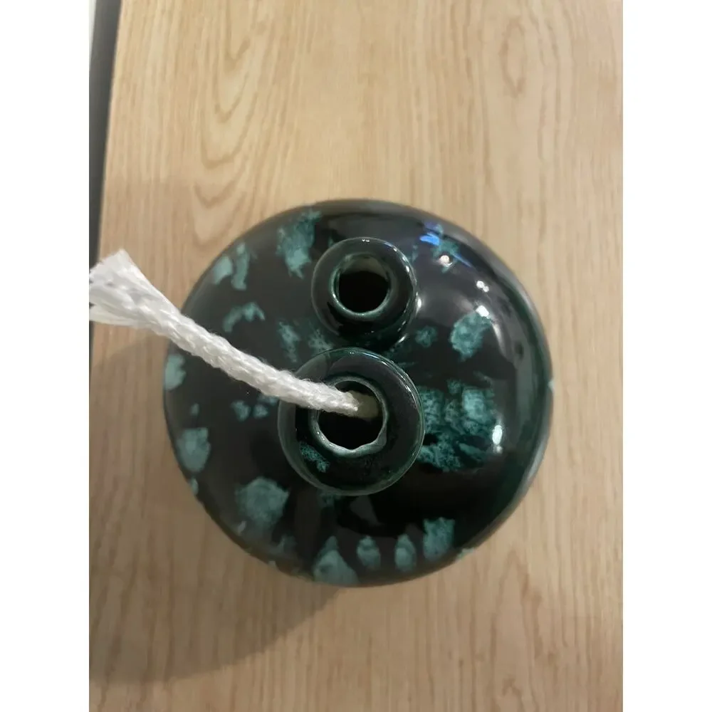 VTG Mary Latterman Double Spout Glazed Pottery Blue Green Oil Lamp w/ Wick